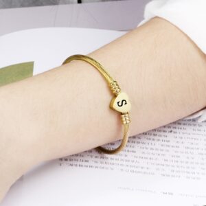 Gold Color Stainless Steel Heart Bracelet Bangle With Letter For Women