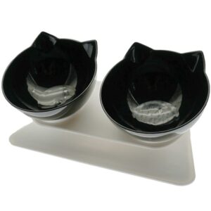 Double Cat Bowl With Stand Pet Dog Raised Non-slip Cat Food Bowl