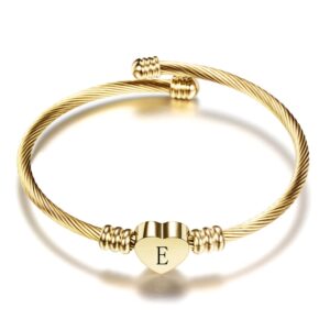 Gold Color Stainless Steel Heart Bracelet Bangle With Letter For Women