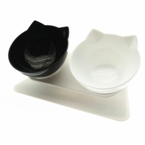 Double Cat Bowl With Stand Pet Dog Raised Non-slip Cat Food Bowl
