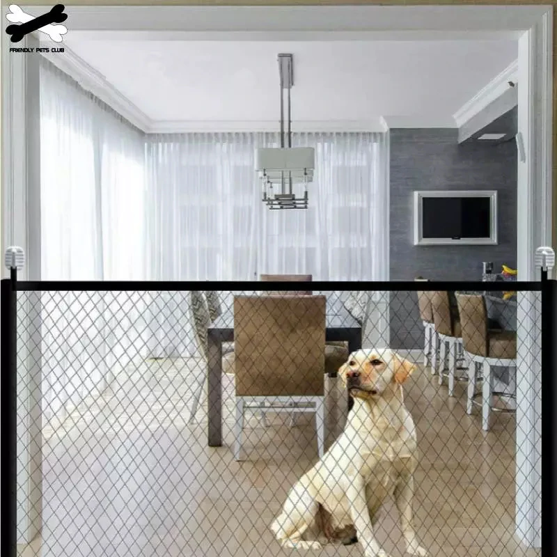 Portable-Folding-Mesh-Fence-For-Dog-Safety-Gates-Baby-Safe-Guard-Pet-Accessories-Install-Anywhere-Indoor